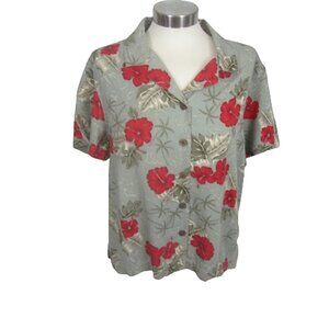 Island Traders vtg Women Top Hawaiian shirt L floral tropical luau aloha rayon